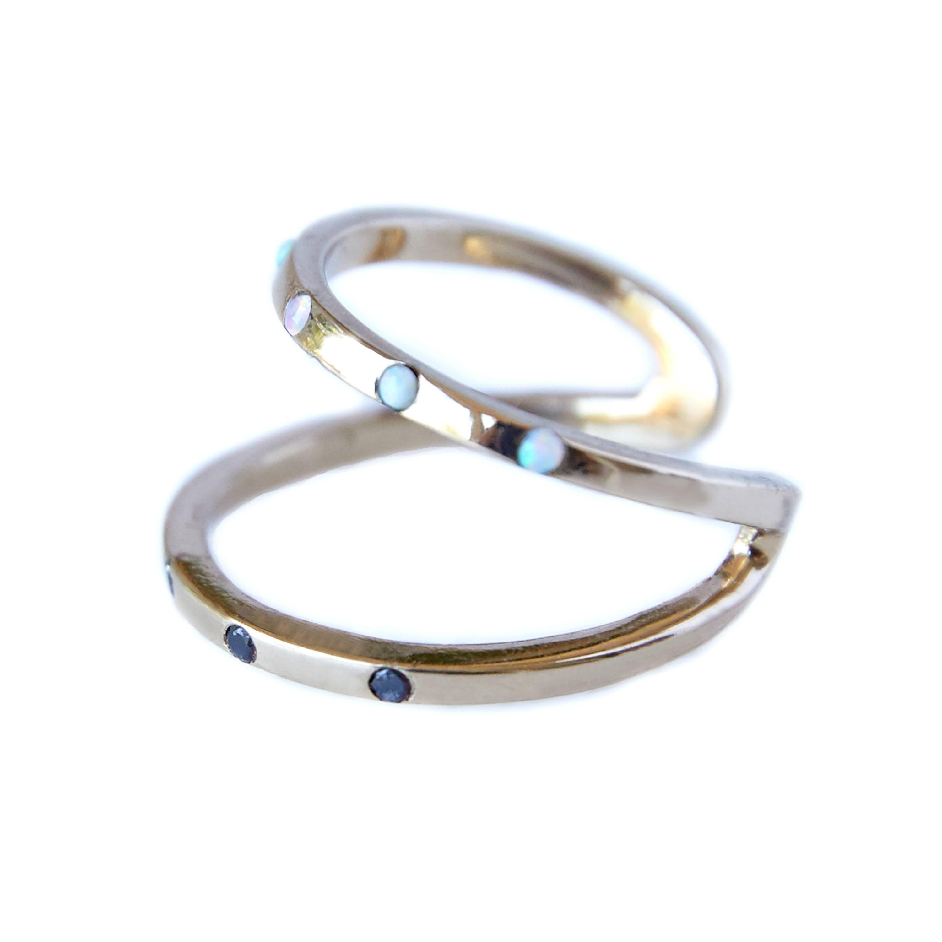 Contemporary Band Ring Gold Black Diamond Opal For Sale