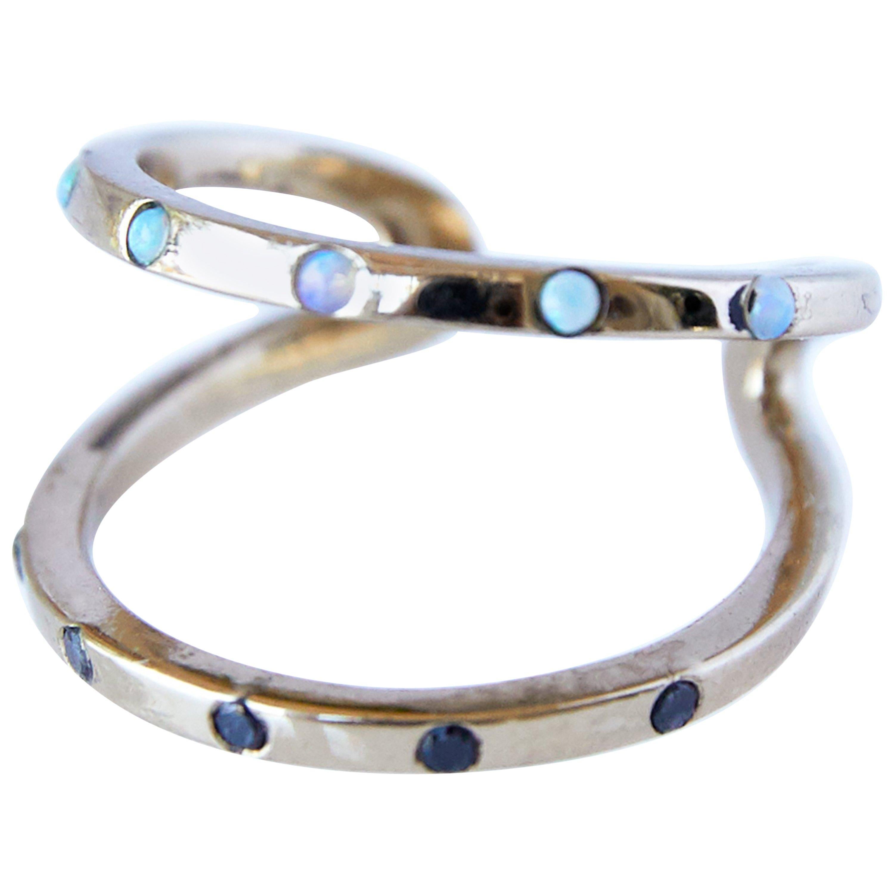 Band Ring Gold Black Diamond Opal For Sale
