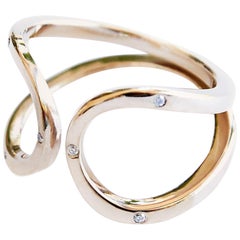 Double Band Ring Gold Vermeil White Diamond Cocktail Ring Adjustable J Dauphin