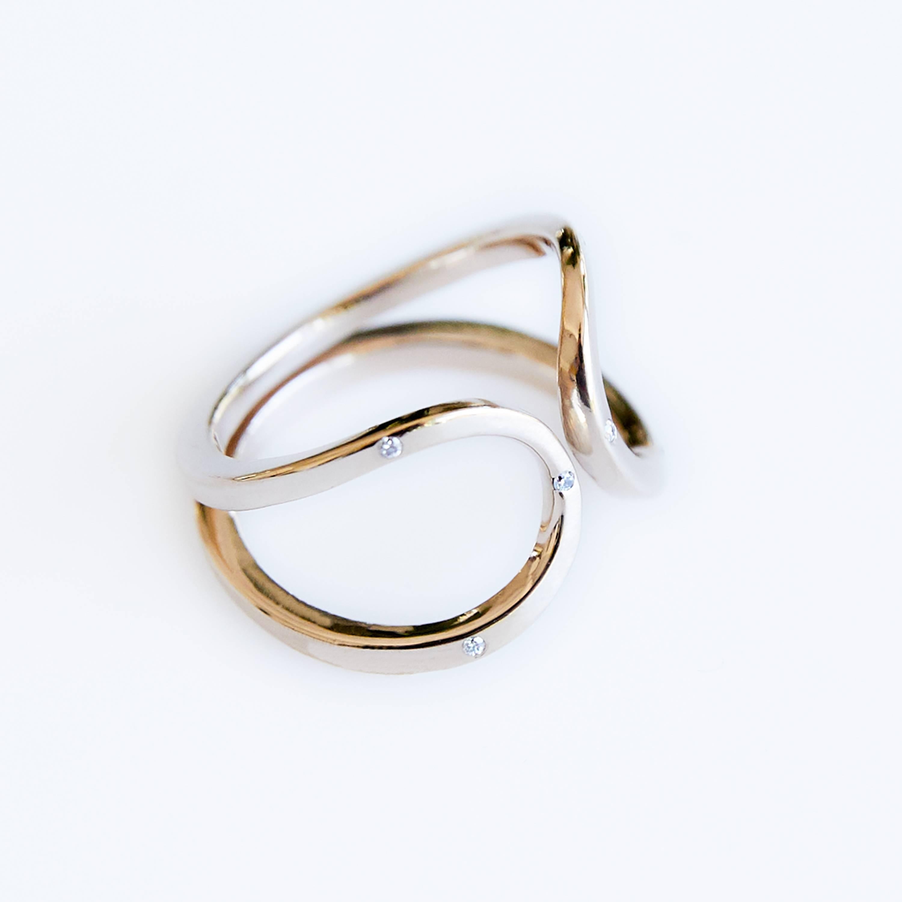 Contemporary Double Band Ring White Diamond Cocktail Ring Adjustable Bronze J Dauphin For Sale
