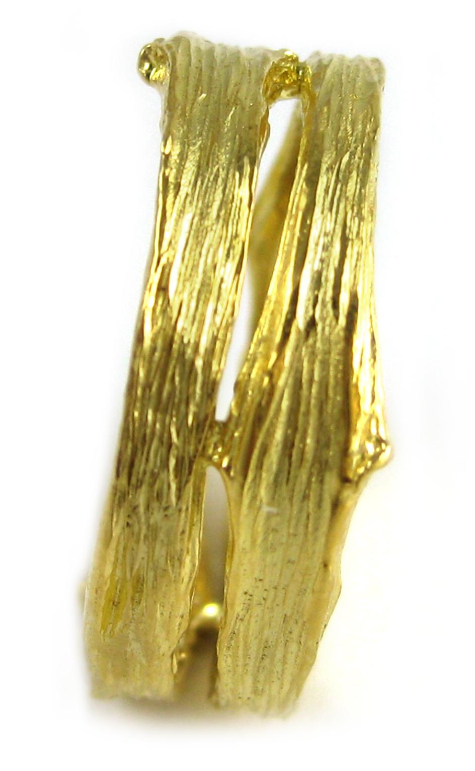 18k Gold Double-band Twig Ring In New Condition For Sale In Solana Beach, CA