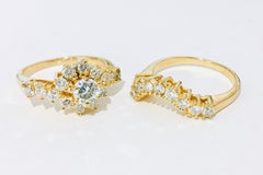 Double Band White Diamond and Yellow Gold Engagement Ring