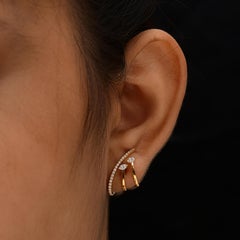 Double Bar Marquise Natural Diamond Pave Stud Earring 18 Karat Yellow Gold