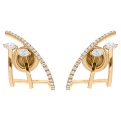 Double Bar Marquise Natural Diamond Pave Stud Earring 18 Karat Yellow Gold