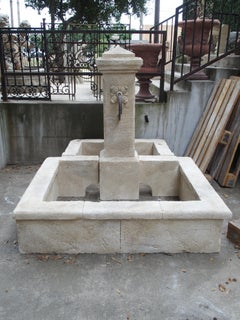 Double Basin Rectilinear Limestone Center Fountain from Provence, France