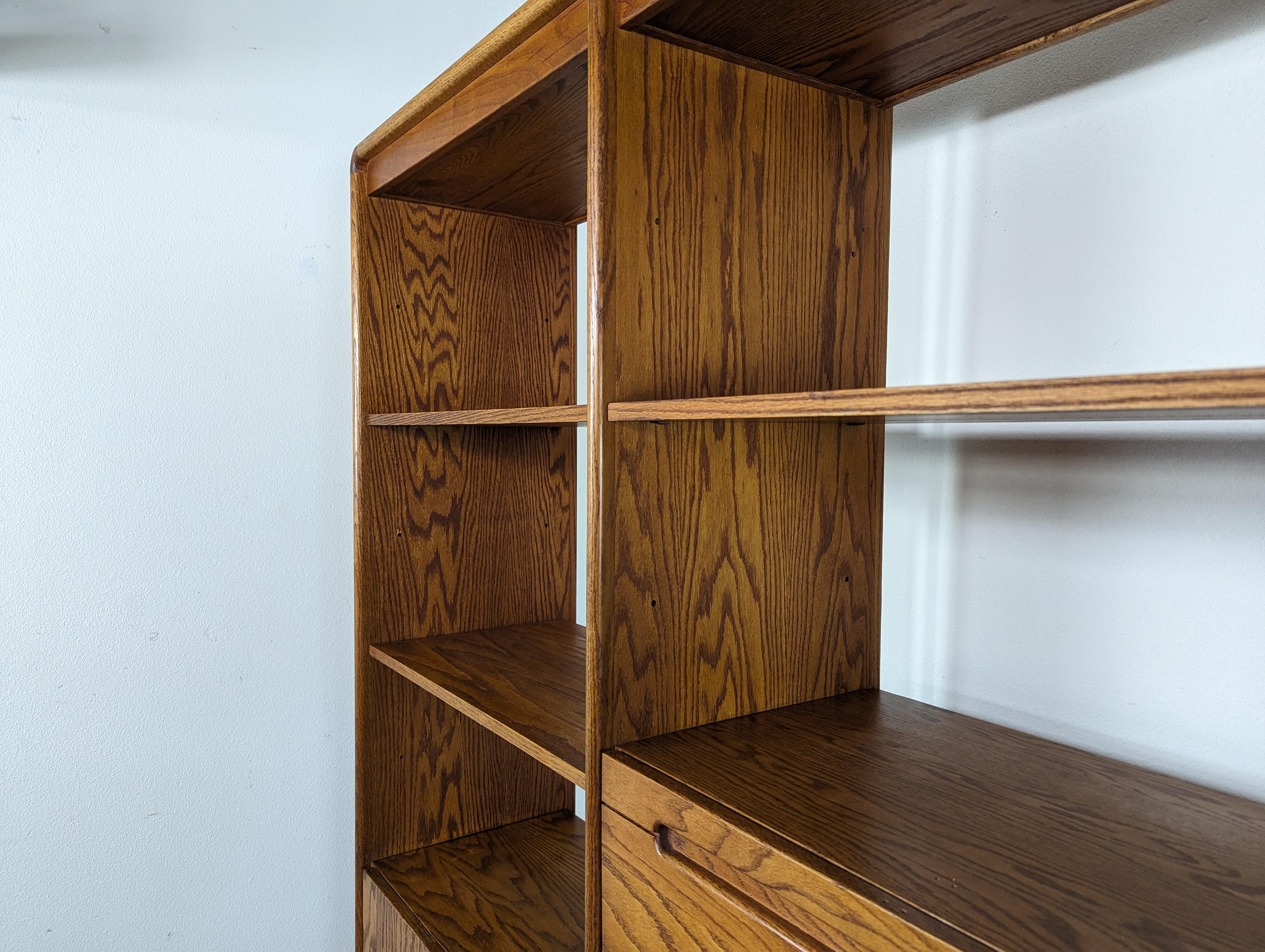 Mid-Century Modern Double Bay Mid Century Oak Freestanding Wall Unit Shelving/Bookcase by Lou Hodge