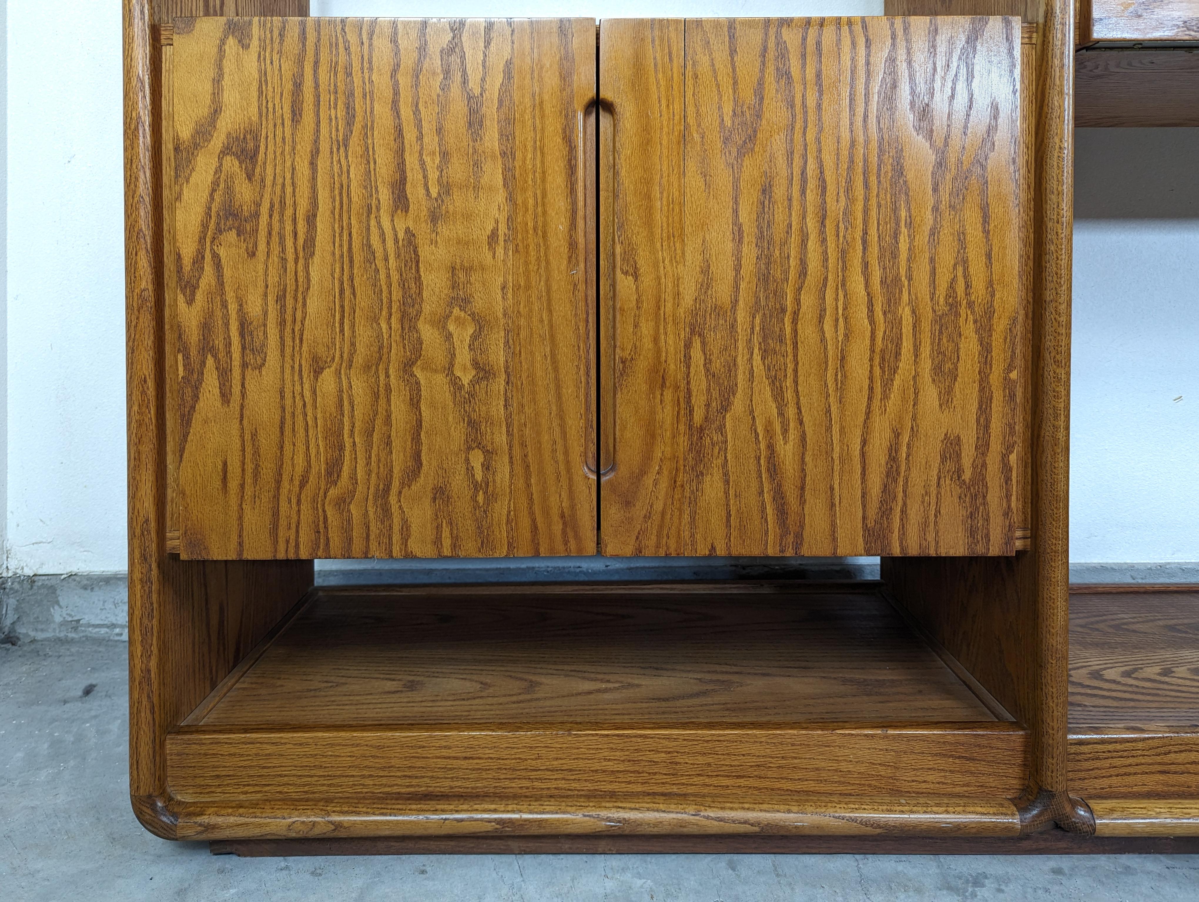 American Double Bay Mid Century Oak Freestanding Wall Unit Shelving/Bookcase by Lou Hodge