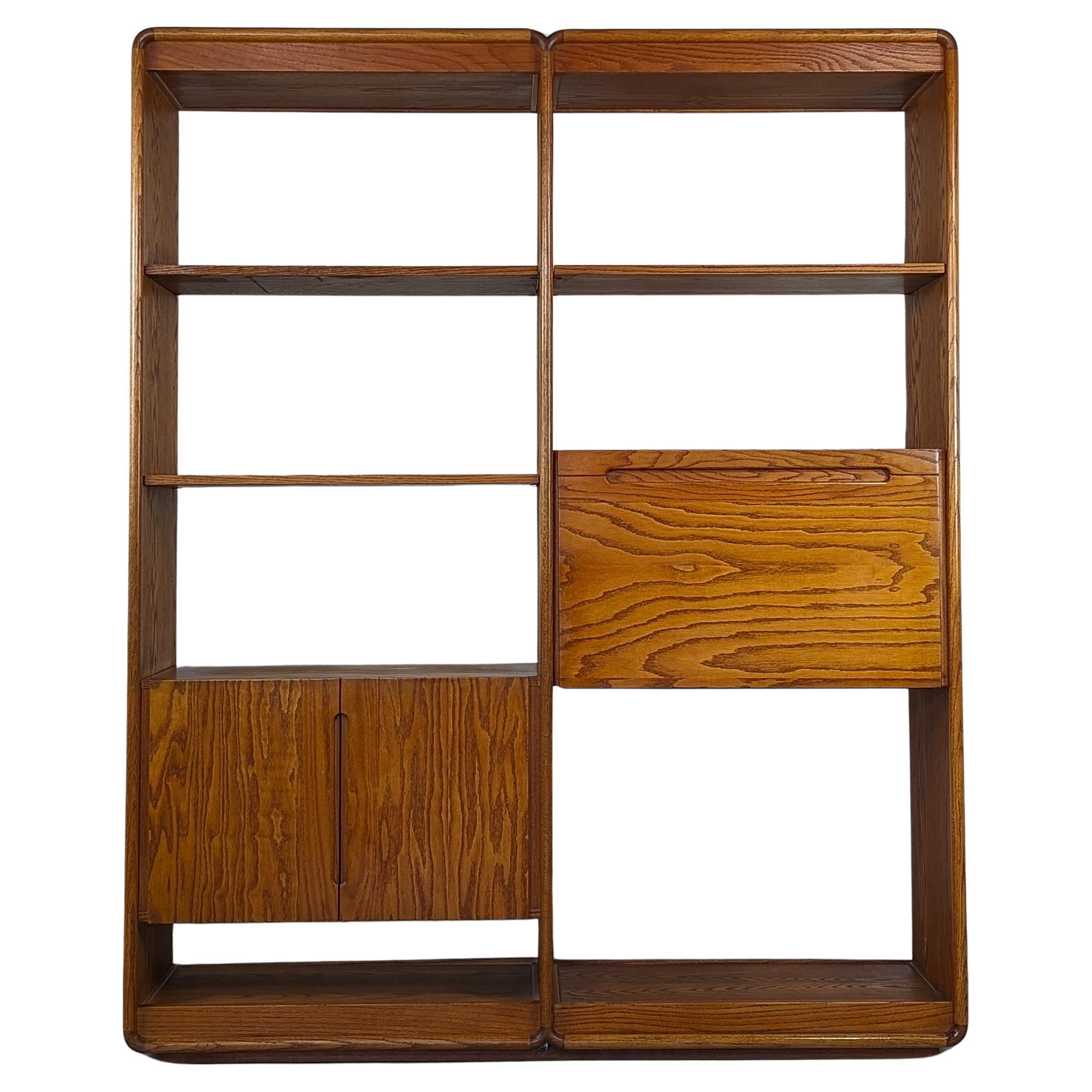 Double Bay Mid Century Oak Freestanding Wall Unit Shelving/Bookcase by Lou Hodge