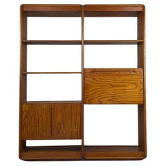 Double Bay Mid Century Oak Freestanding Wall Unit Shelving/Bookcase by Lou Hodge