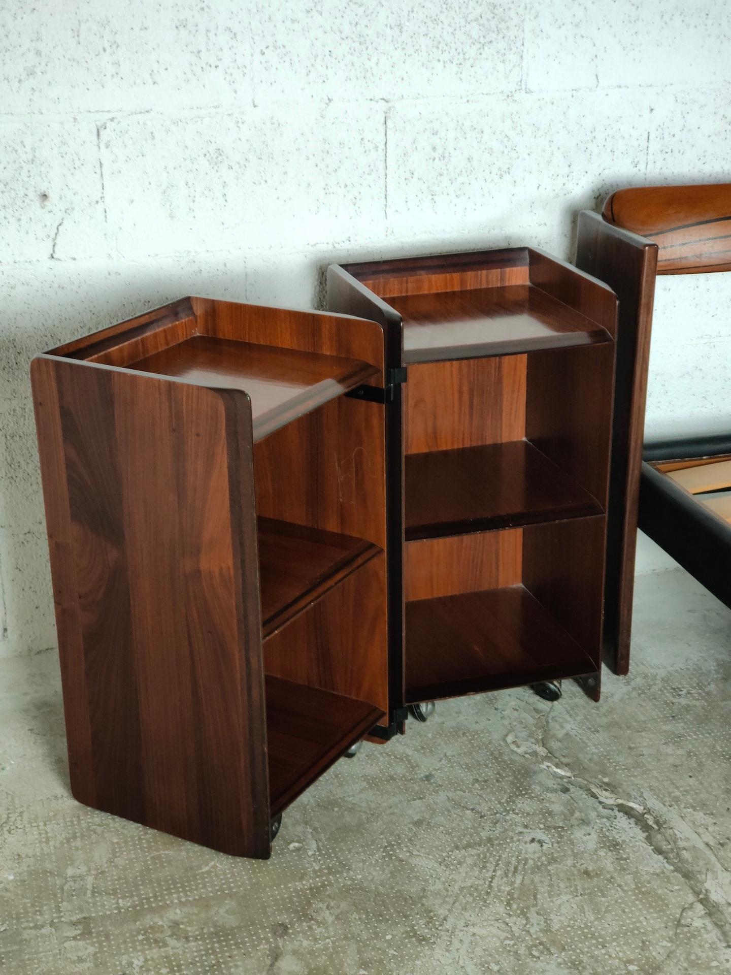 Leather Double bed and 2 nightstands Artona by Afra e Tobia Scarpa for Maxalto 1970s
