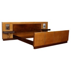 Double Bed Beech Rosewood Glas, Italy, 1940s