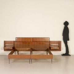 Double Bed by Silvio Cavatorta Teak Veneer Vintage, Italy, 1960s
