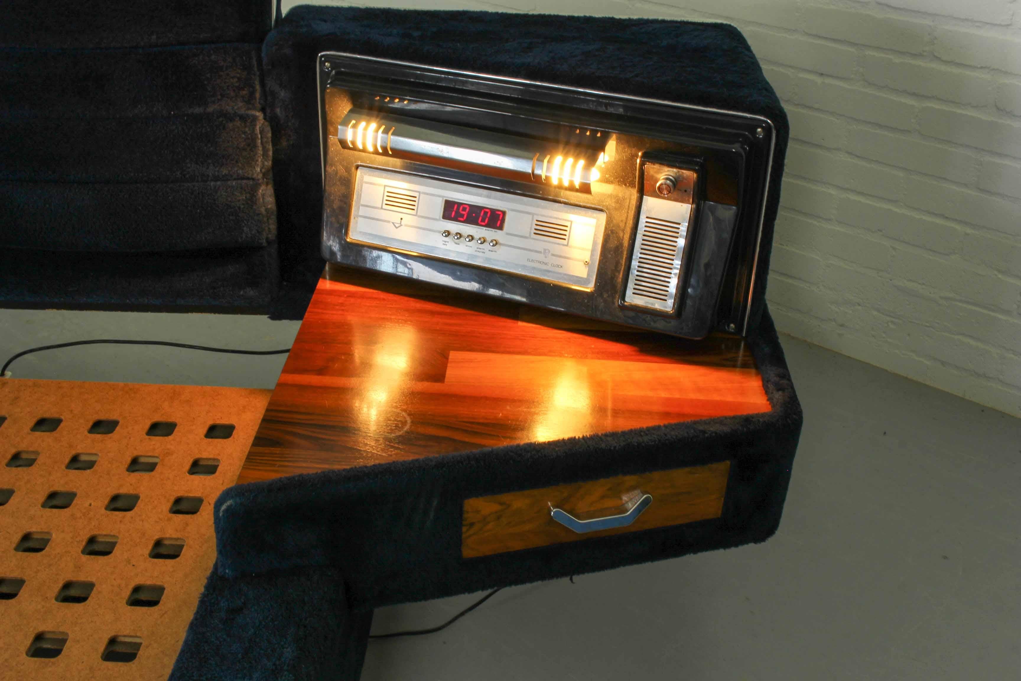 20th Century Double Bed in Fake Fur with Working Lights and Radio, 1970s