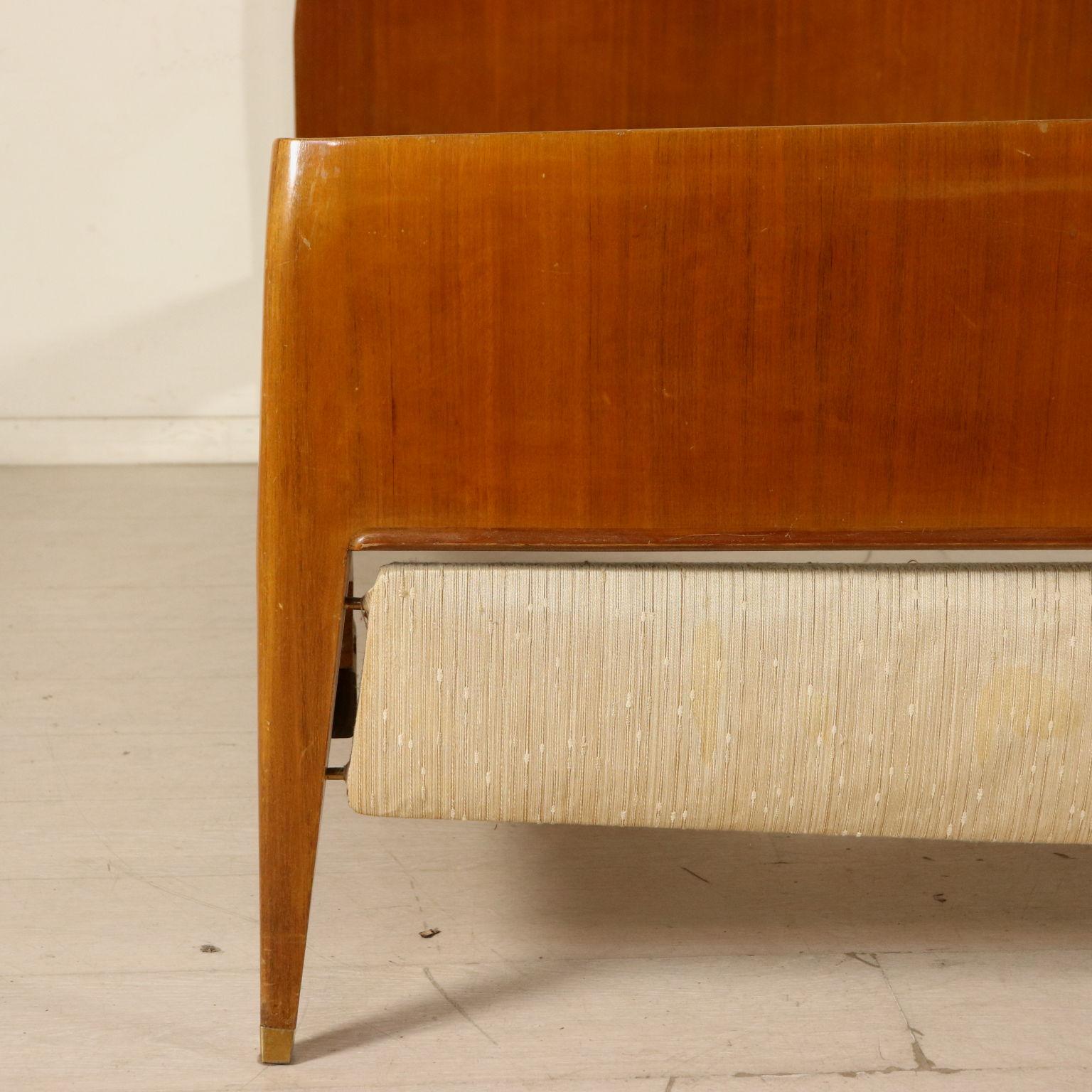 Double Bed Mahogany Veneer Fabric Brass Vintage, Italy, 1950s In Good Condition In Milano, IT
