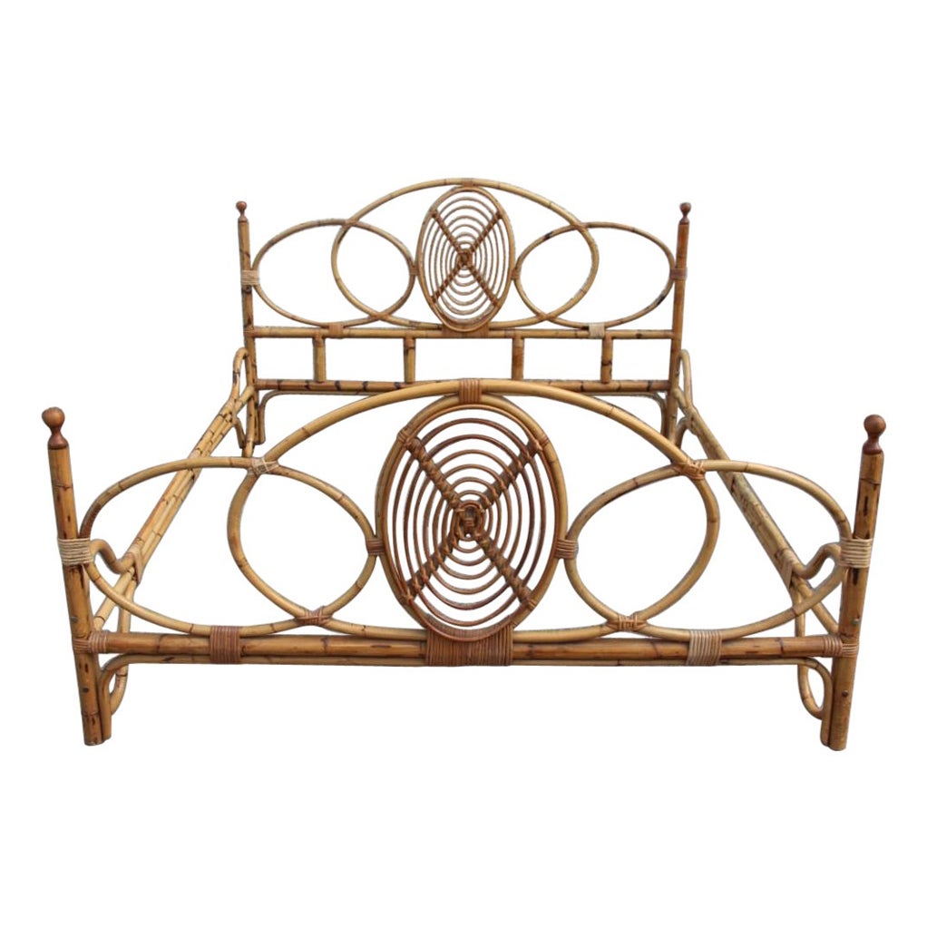 Lit à deux places Mid-Century Italian Design Solid Bamboo, 1950s