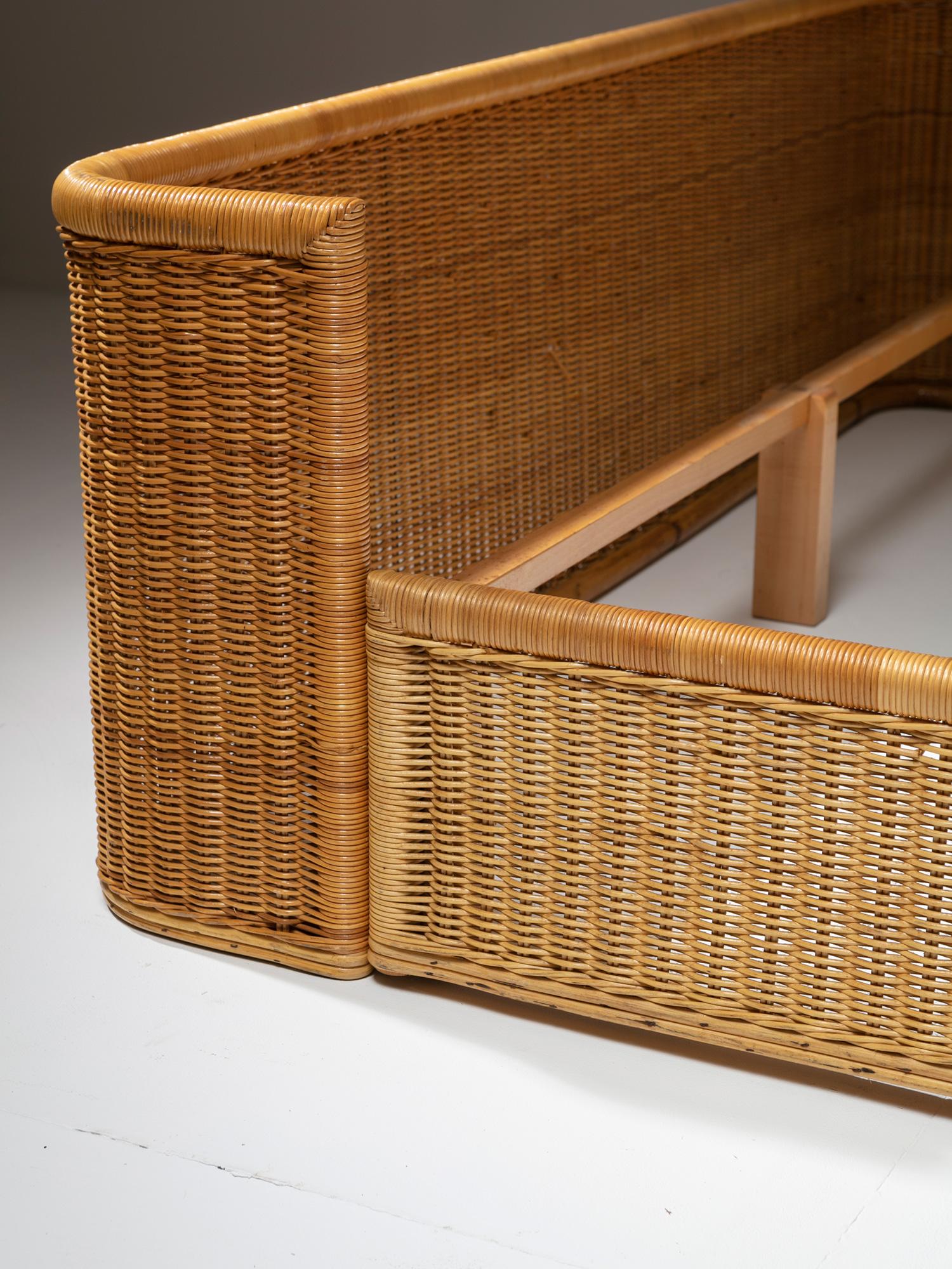 Osier Double Bed Wicker Frame by Adalberto Dal Lago for Germa, Italy, 1970s en vente