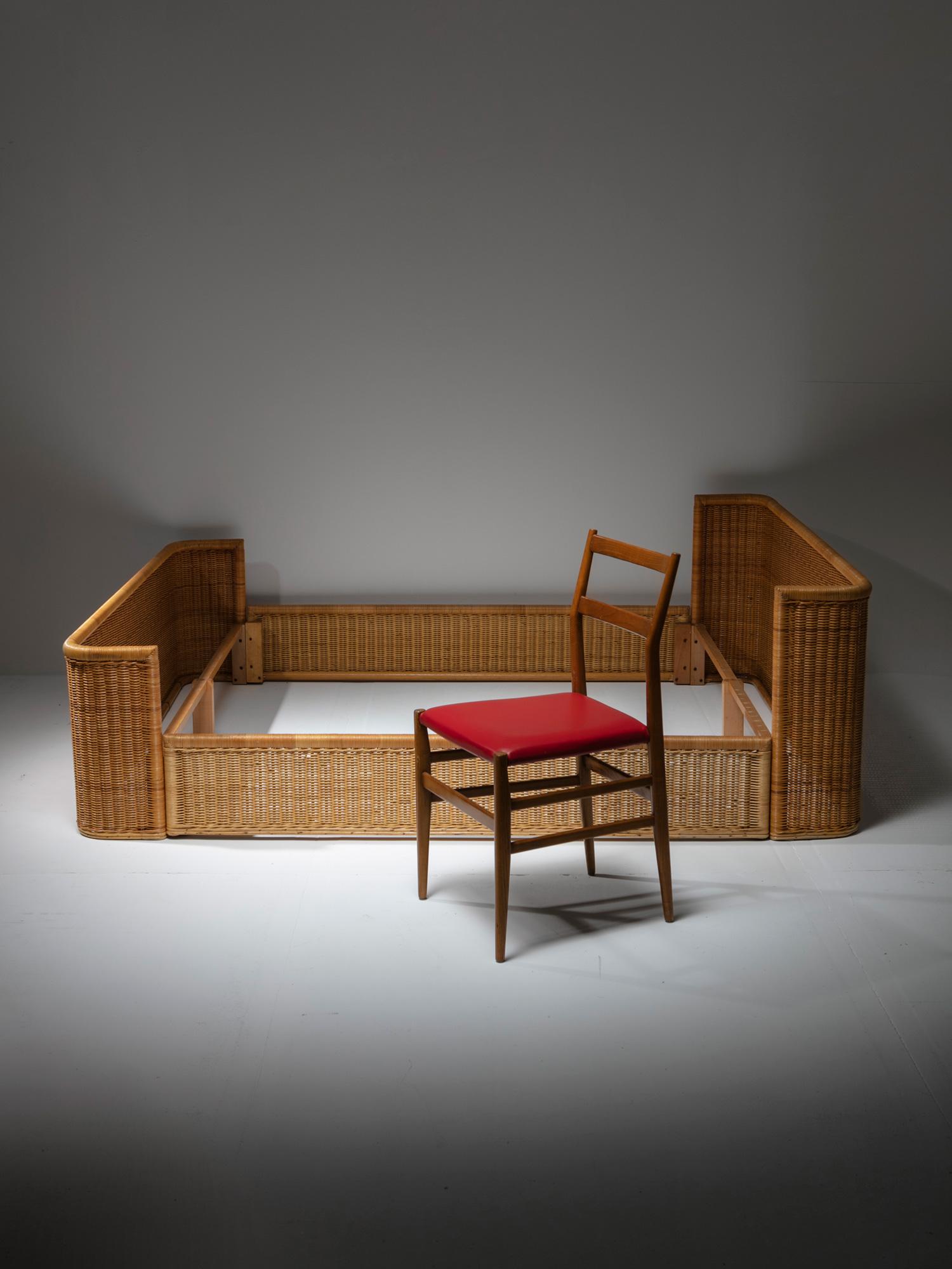 Double Bed Wicker Frame by Adalberto Dal Lago for Germa, Italy, 1970s en vente 1