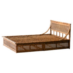 Double bed with bamboo and Vienna straw headboard, 1980