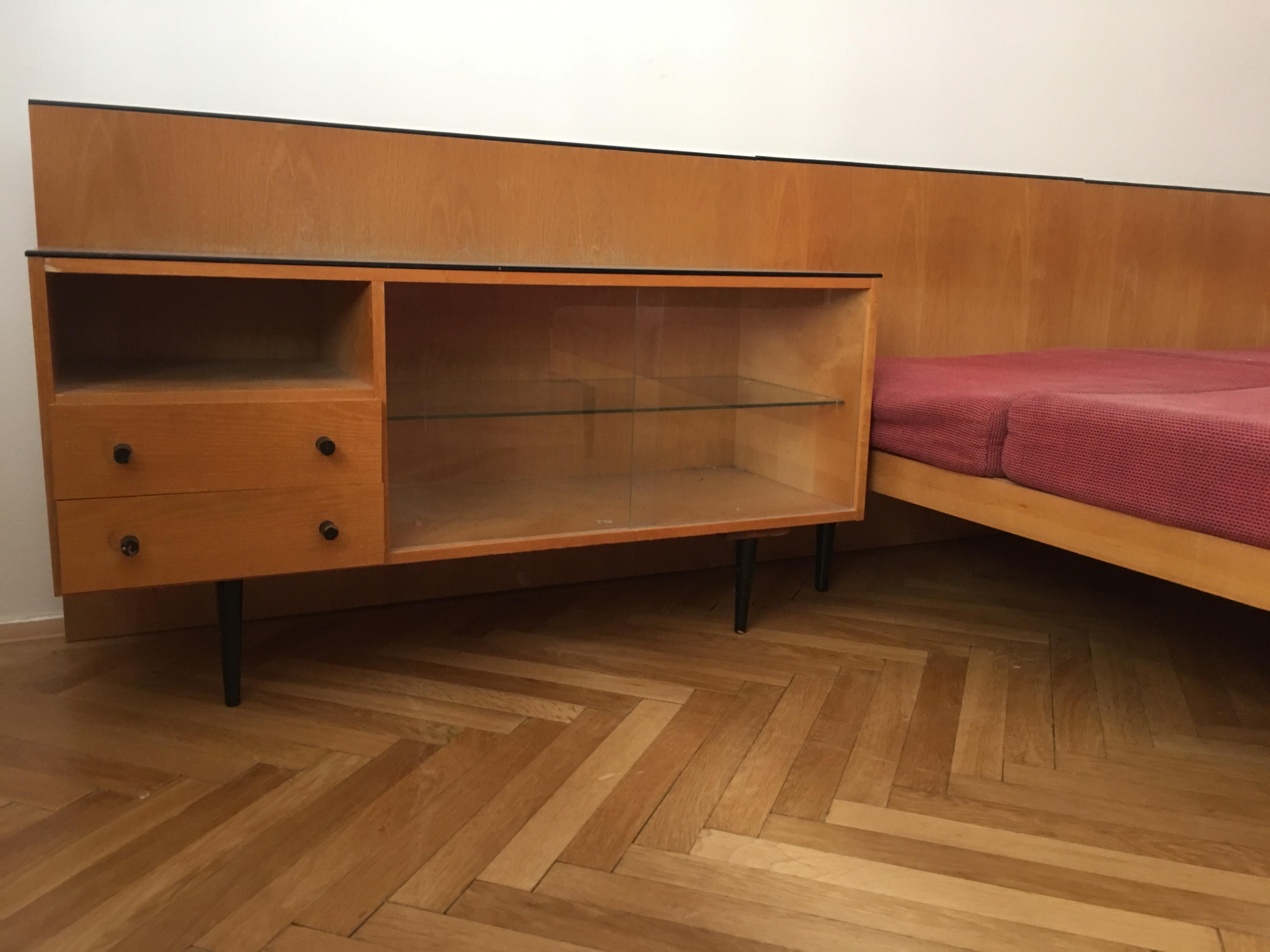 Mid-Century Modern Double Bed with Nightstands by Mojmir Pozar for Up Zavody, 1960s