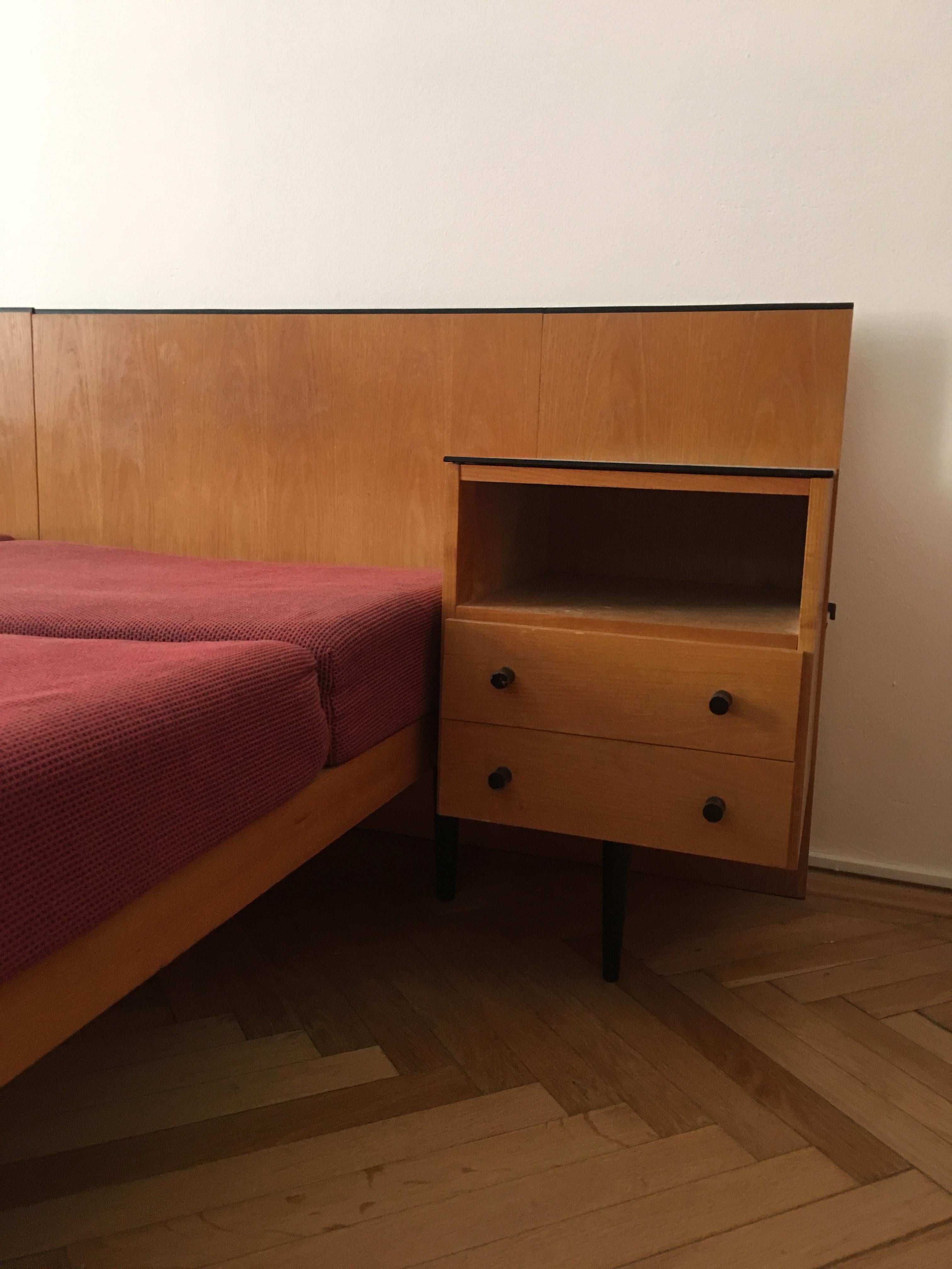 Czech Double Bed with Nightstands by Mojmir Pozar for Up Zavody, 1960s