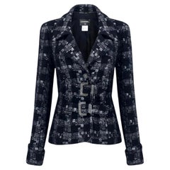Giacca a doppia cintura in tweed nero