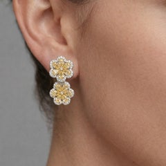 4.4ct Yellow Diamond 18K Gold Flower Drop Earrings