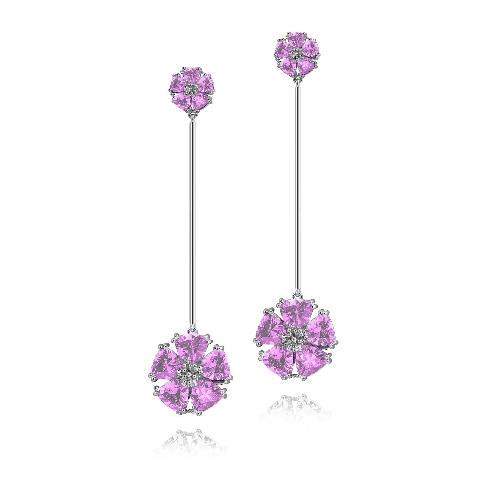 Modern Double Blossom Wire Earrings For Sale