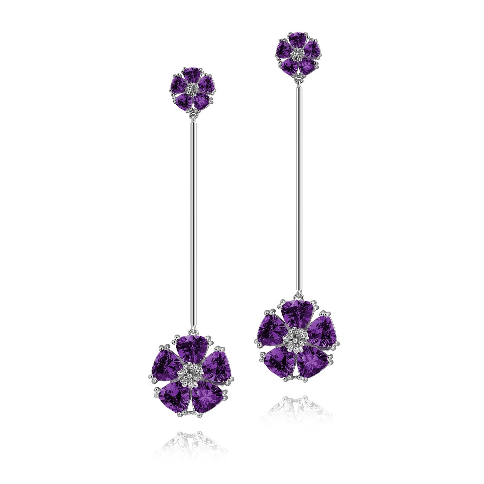Trillion Cut Double Blossom Wire Earrings For Sale