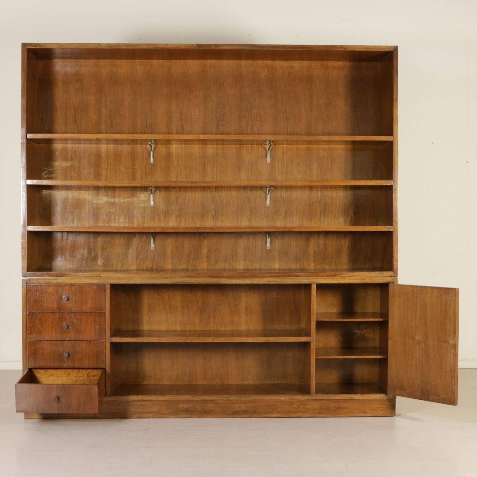 Mid-Century Modern Double Body Bookcase Walnut Vintage Manufactured in Italy, 1940s
