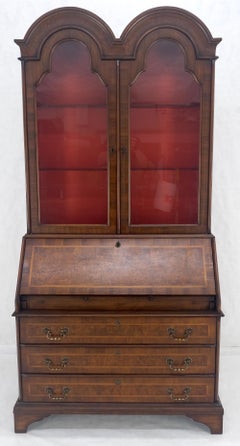 Double Bonnet Dome Top Burl Wood 3 Drawer Drop Front Secretary Desk 1900s Clean!