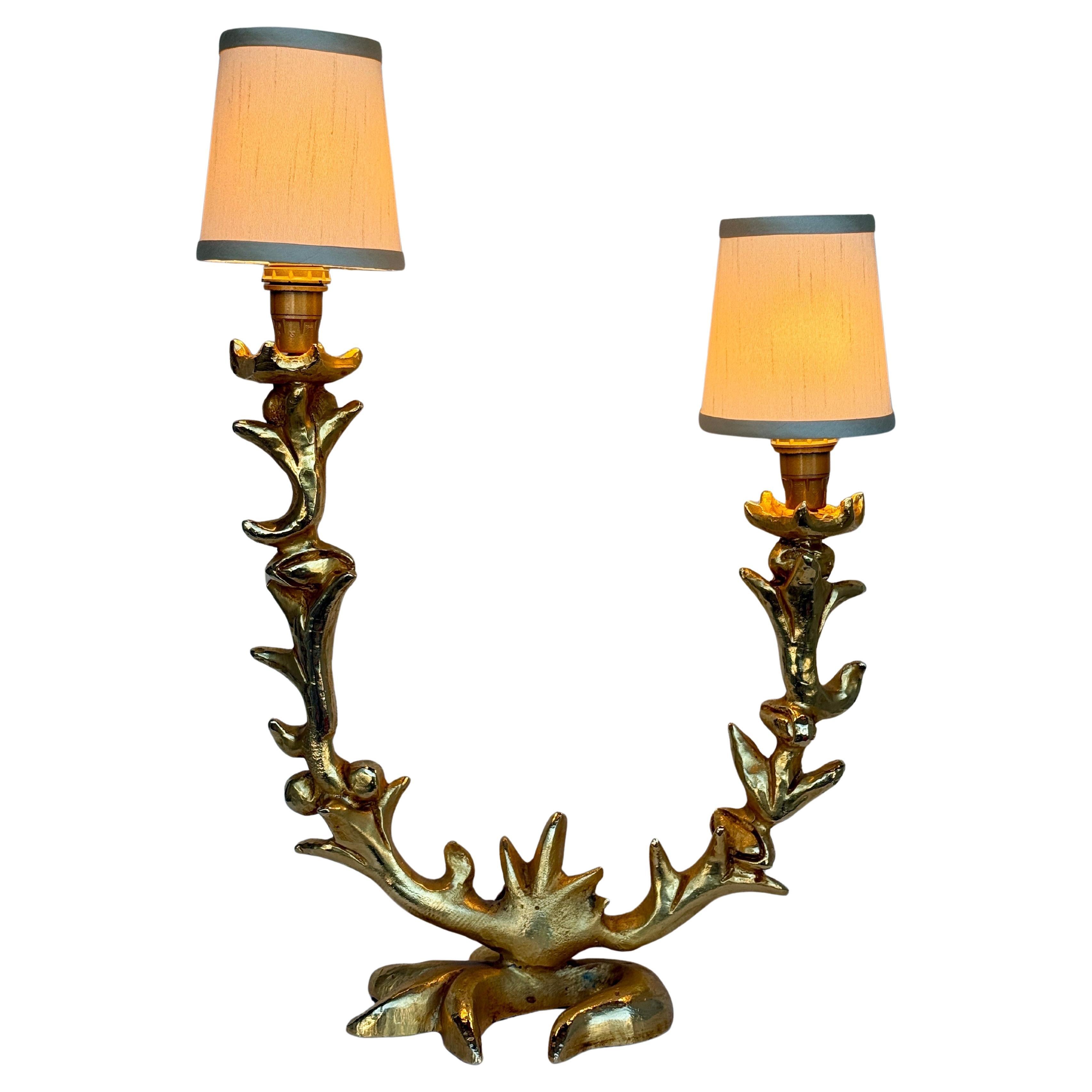 Double Branch Gilt Bronze Lamp by Mathias Fondica For Sale