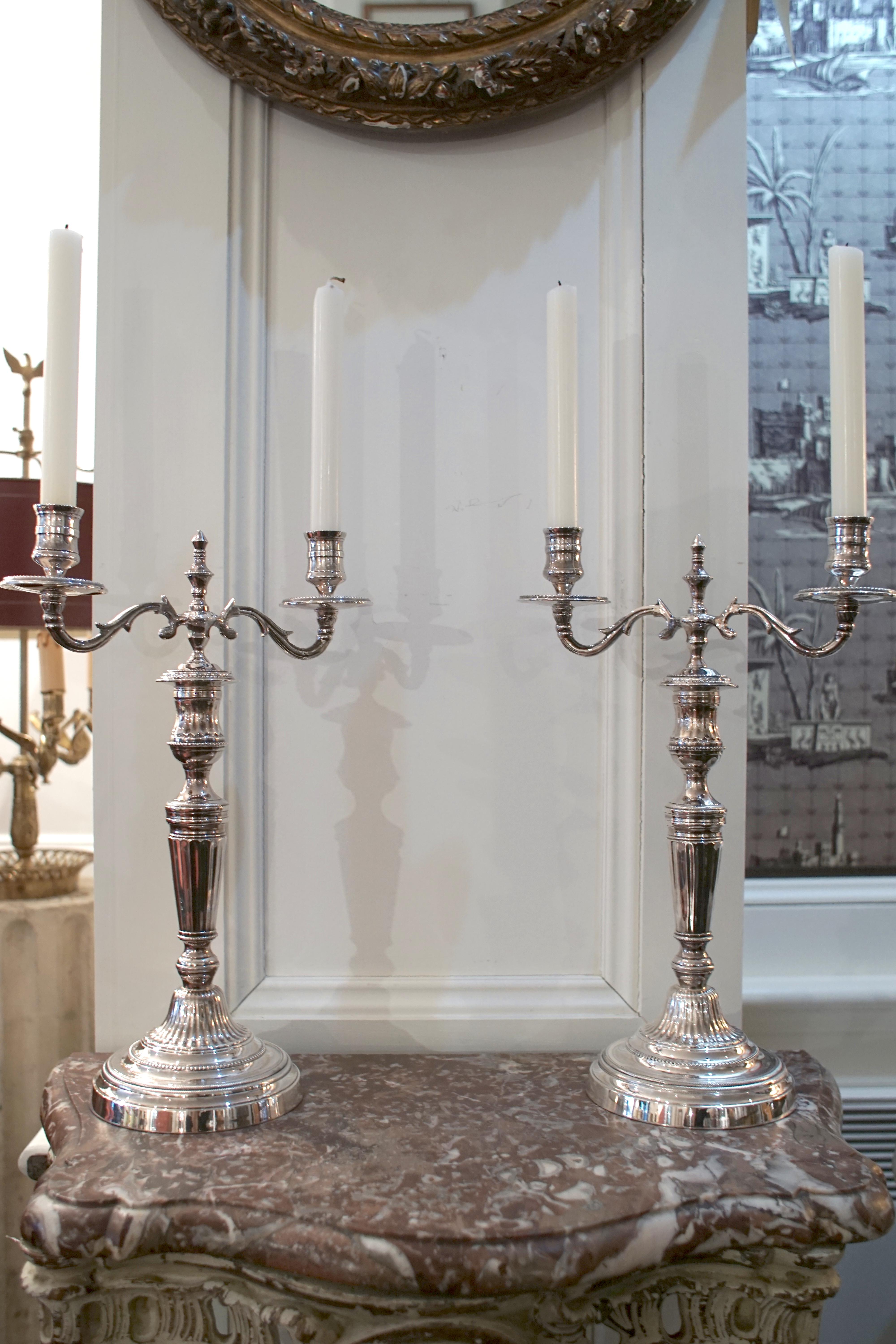 Double Branched Silver Candlestick For Sale 3