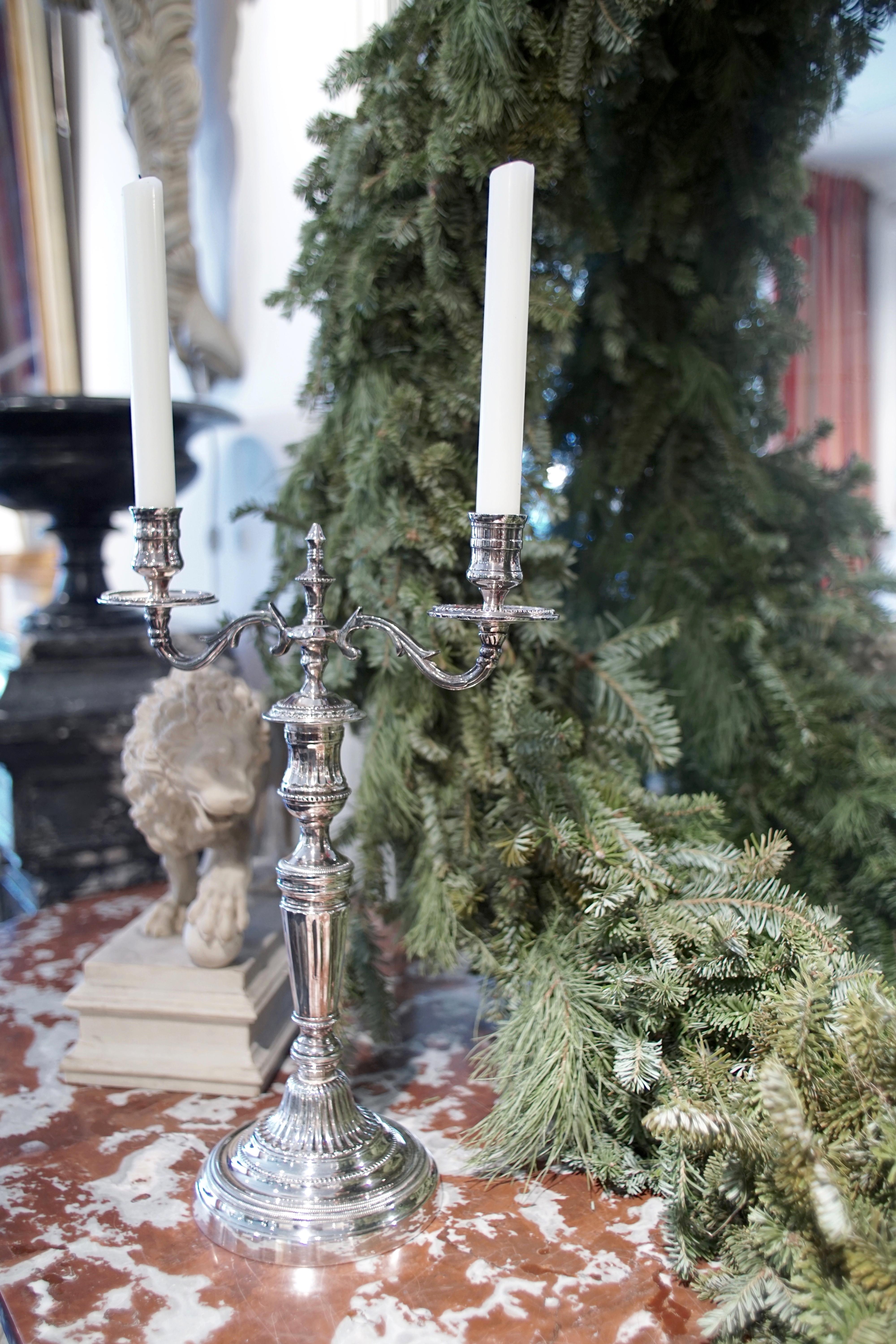 Double Branched Silver Candlestick For Sale 6