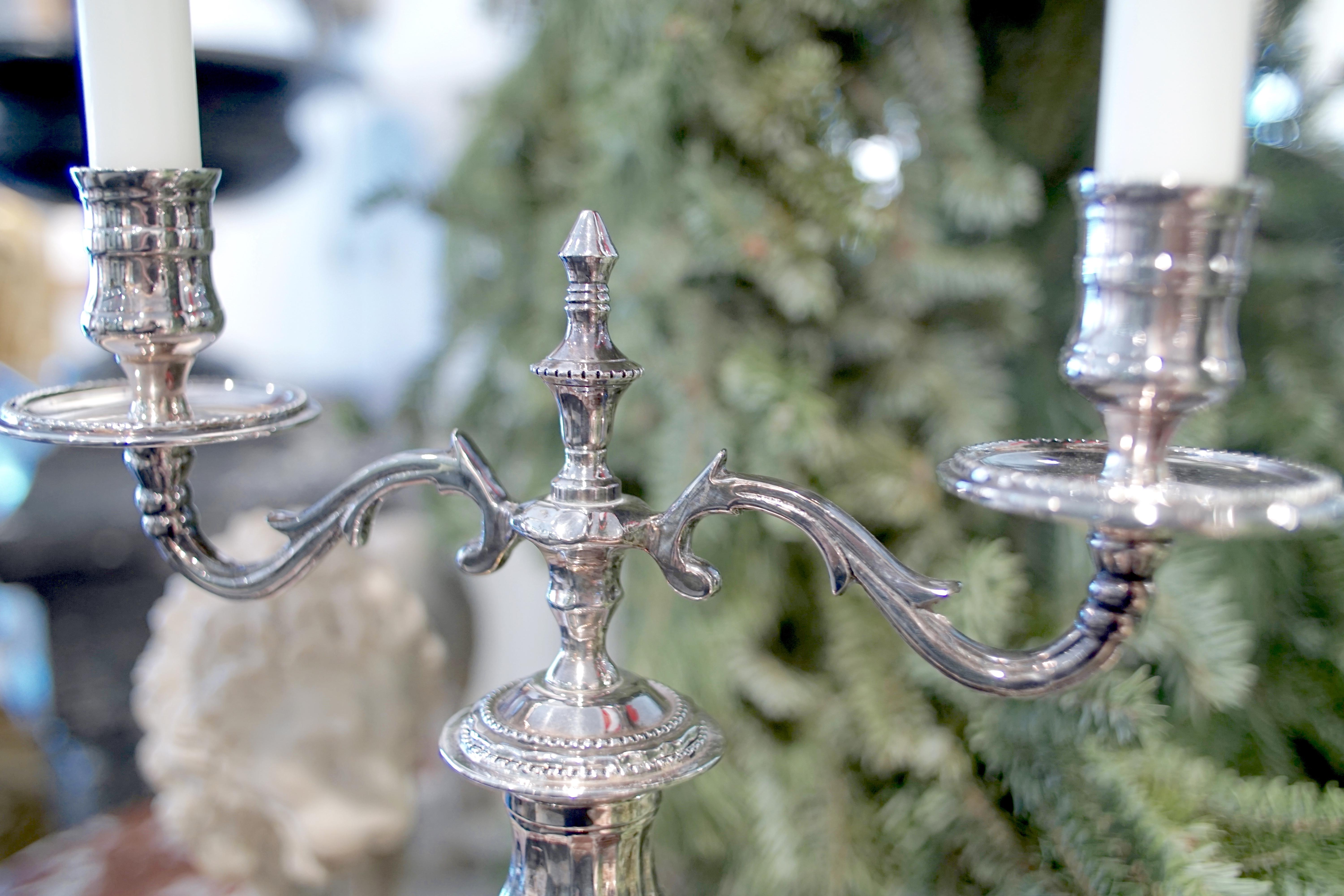 Double Branched Silver Candlestick For Sale 9