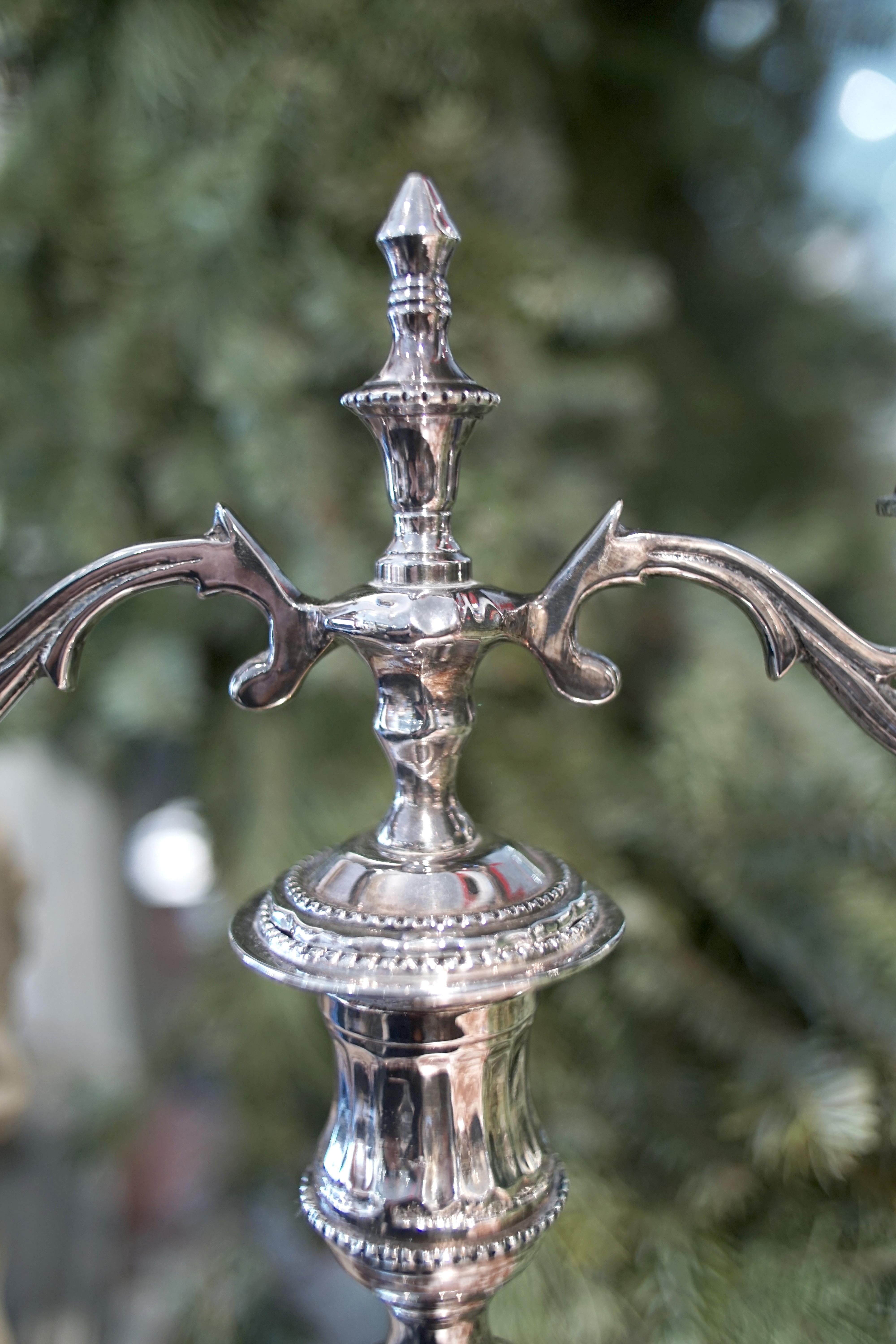 Double Branched Silver Candlestick For Sale 10