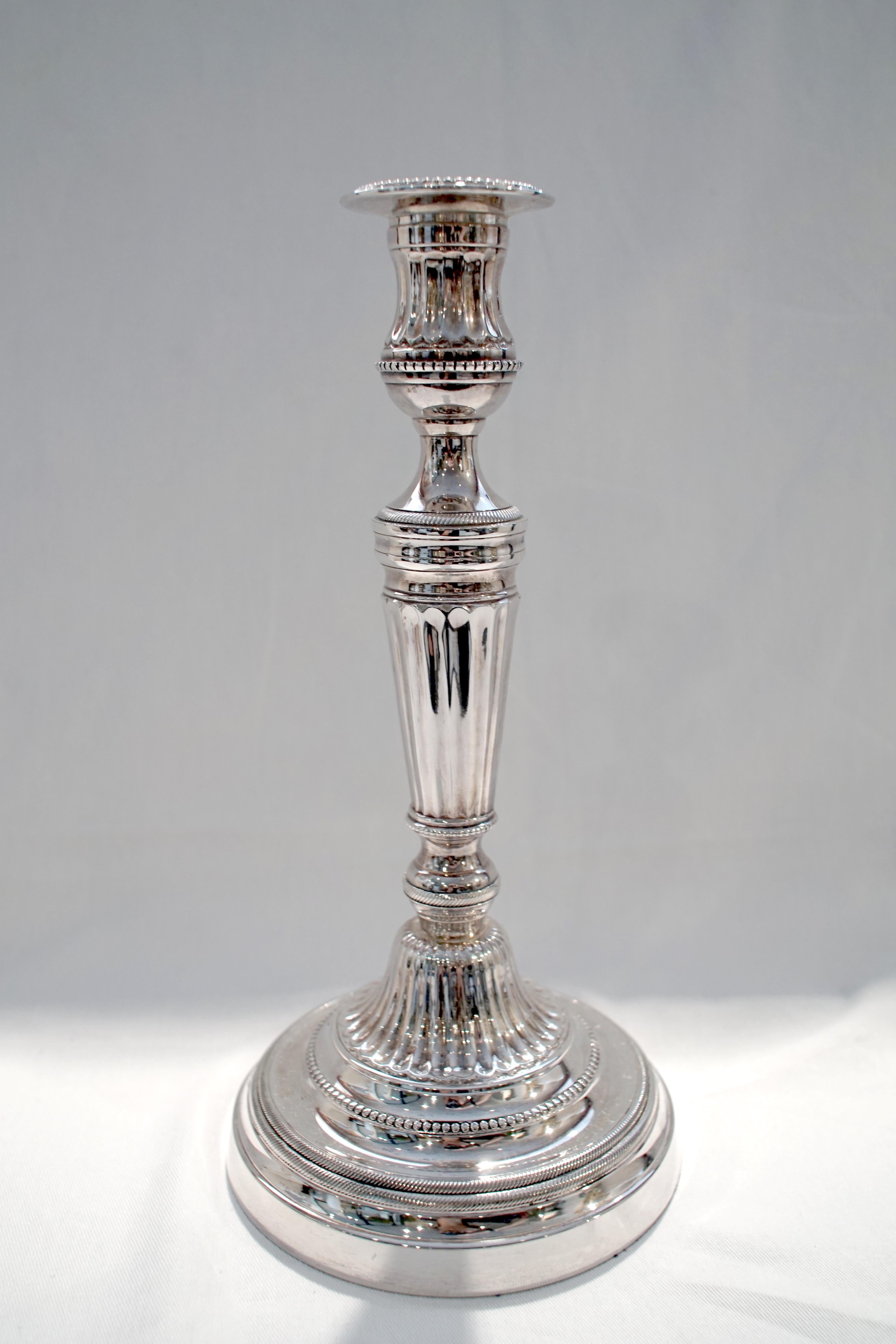 Louis XVI Double Branched Silver Candlestick For Sale