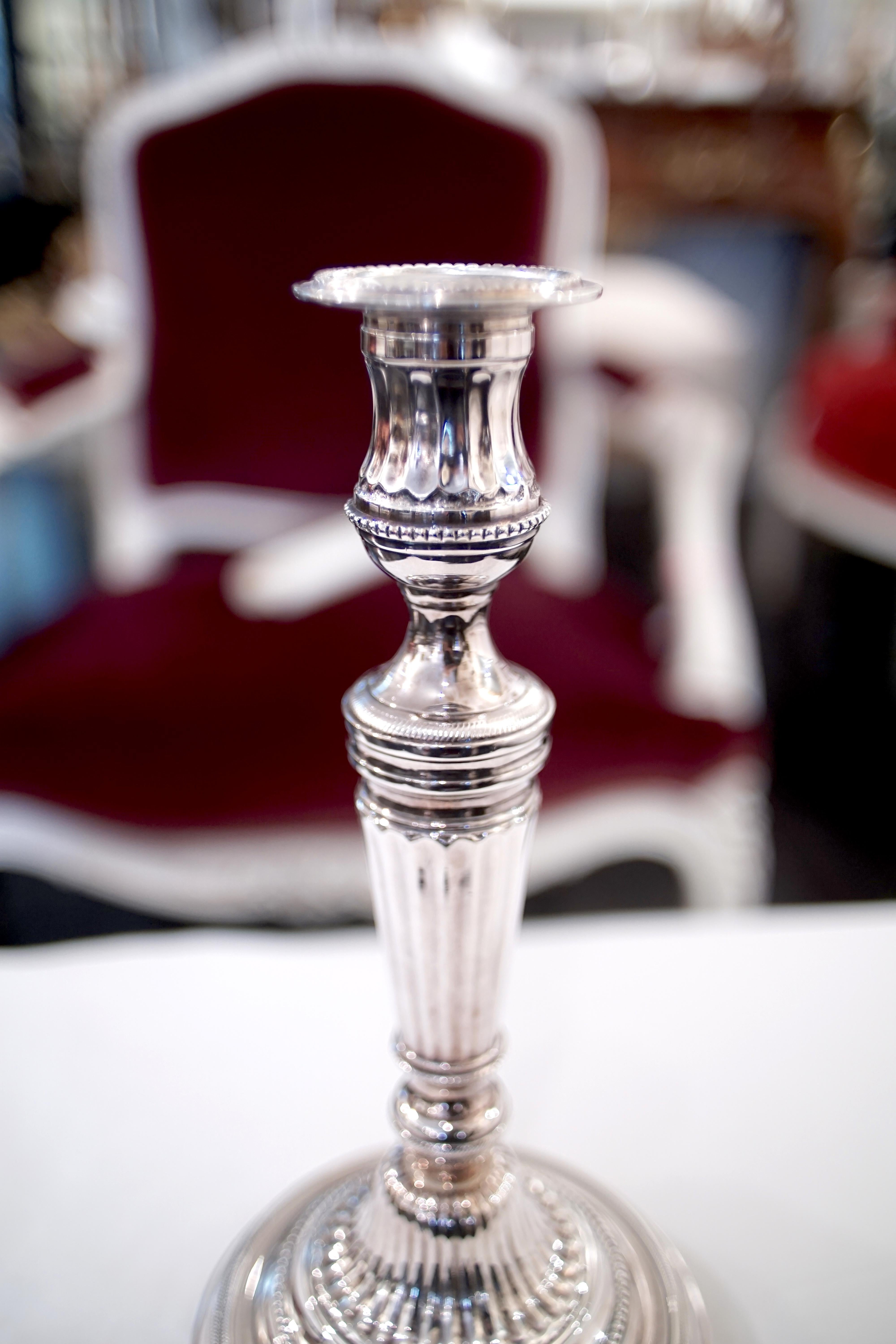 French Double Branched Silver Candlestick For Sale