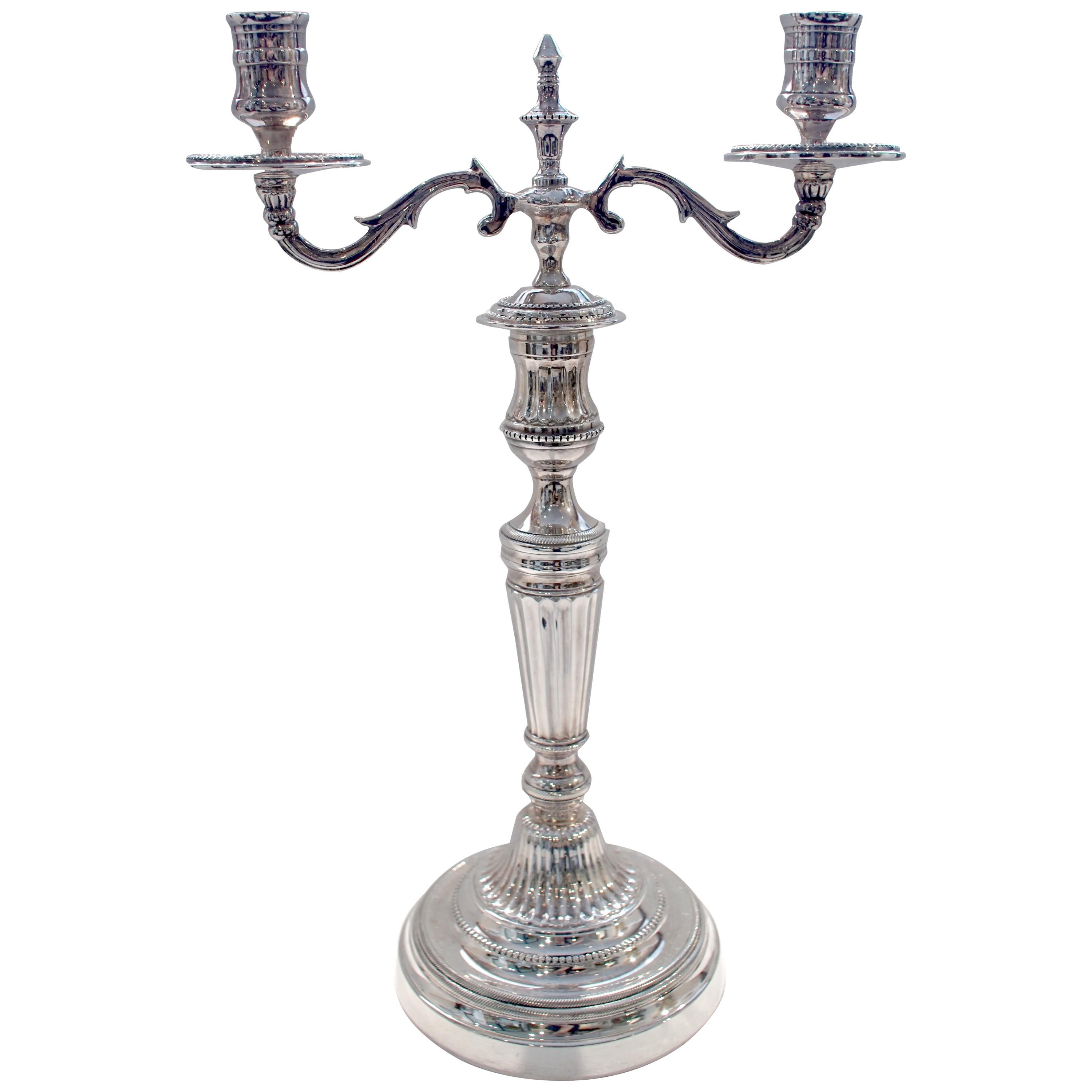 Double Branched Silver Candlestick For Sale