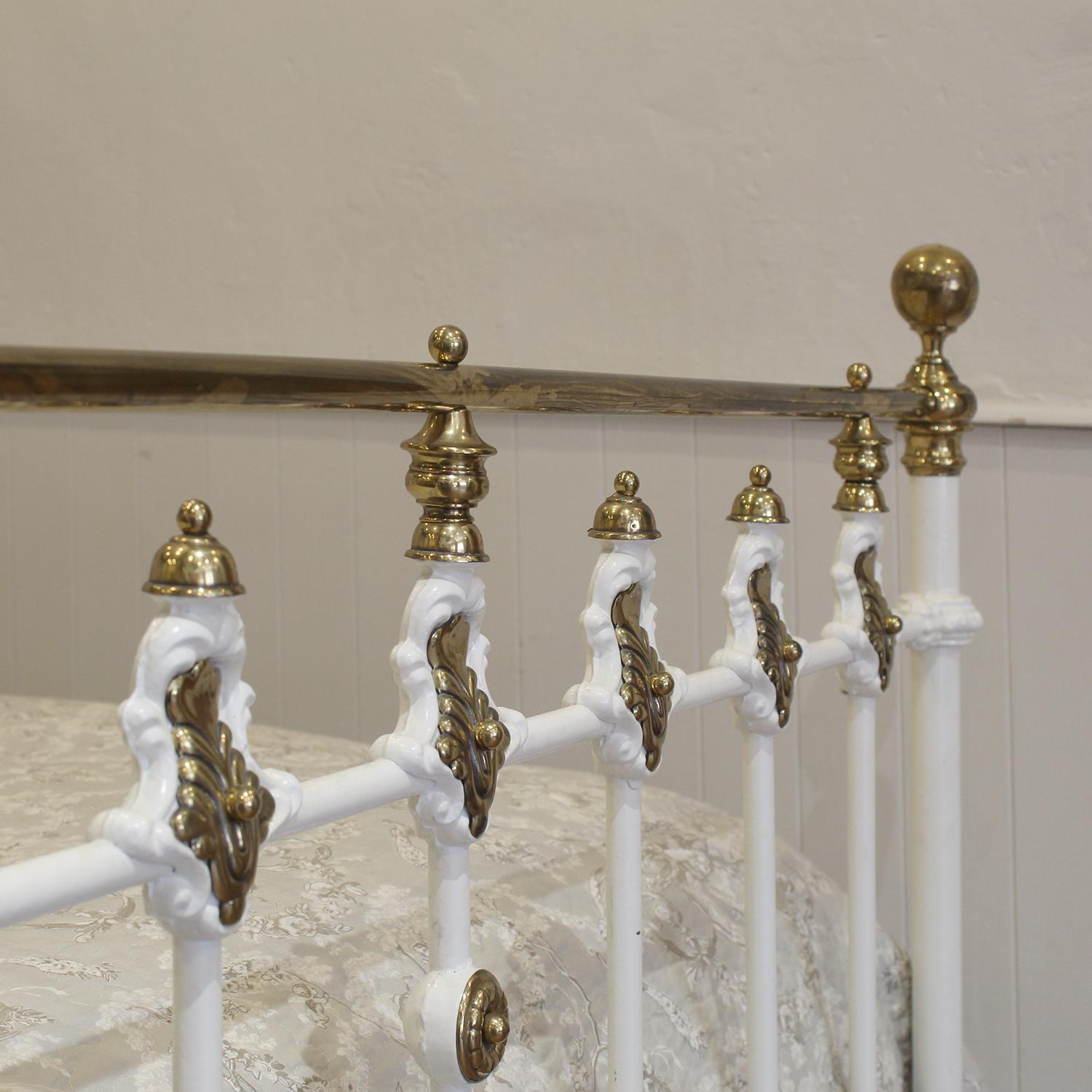 Victorian Double Brass and Iron Bed in White, MD140 For Sale