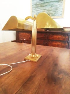 Double Brass Banker Desk or Library Lamp, Early 20th Century
