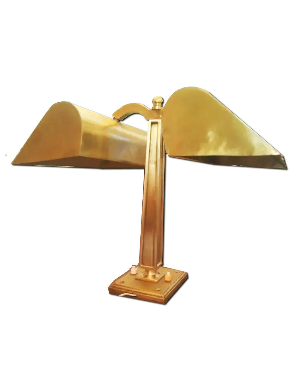 Art Deco Double Brass Banker Desk or Library Lamp, Early 20th Century