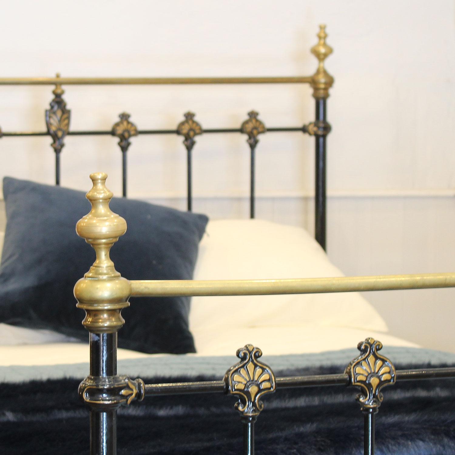 19th Century Double Brass & Iron Bed in Black, MD126
