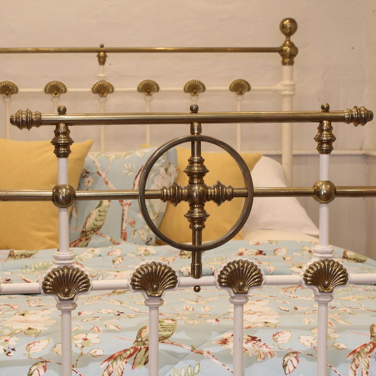 19th Century Double Brass & Iron Bed in White, MD123