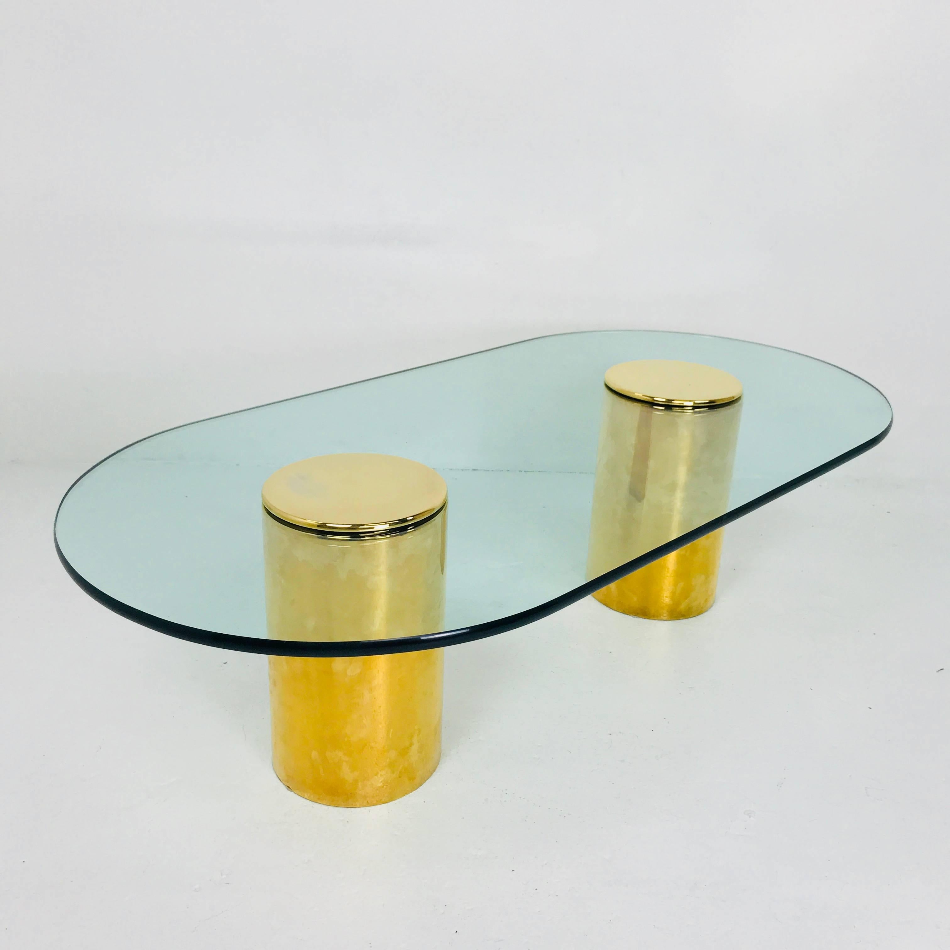 Plated Double Brass Pedestals Coffee Table by Directional