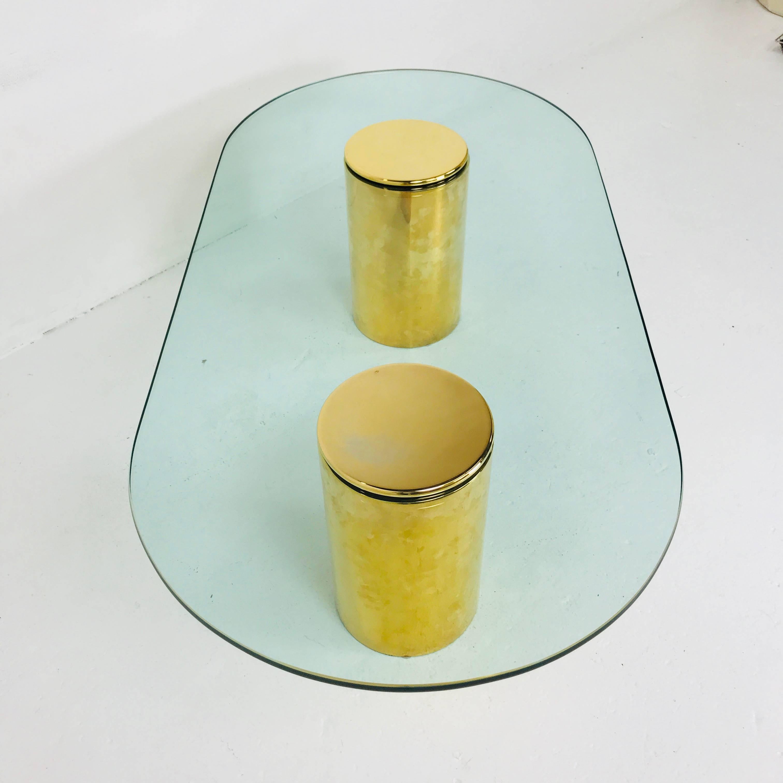 Double Brass Pedestals Coffee Table by Directional In Good Condition In Dallas, TX