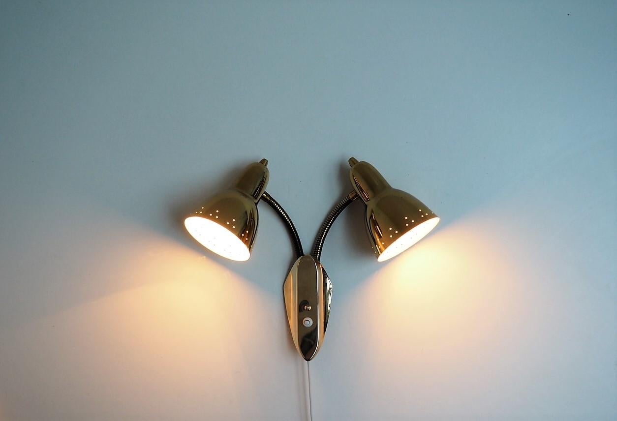 Double Brass Wall Light in Paavo Tynell Style, 1950s For Sale 3