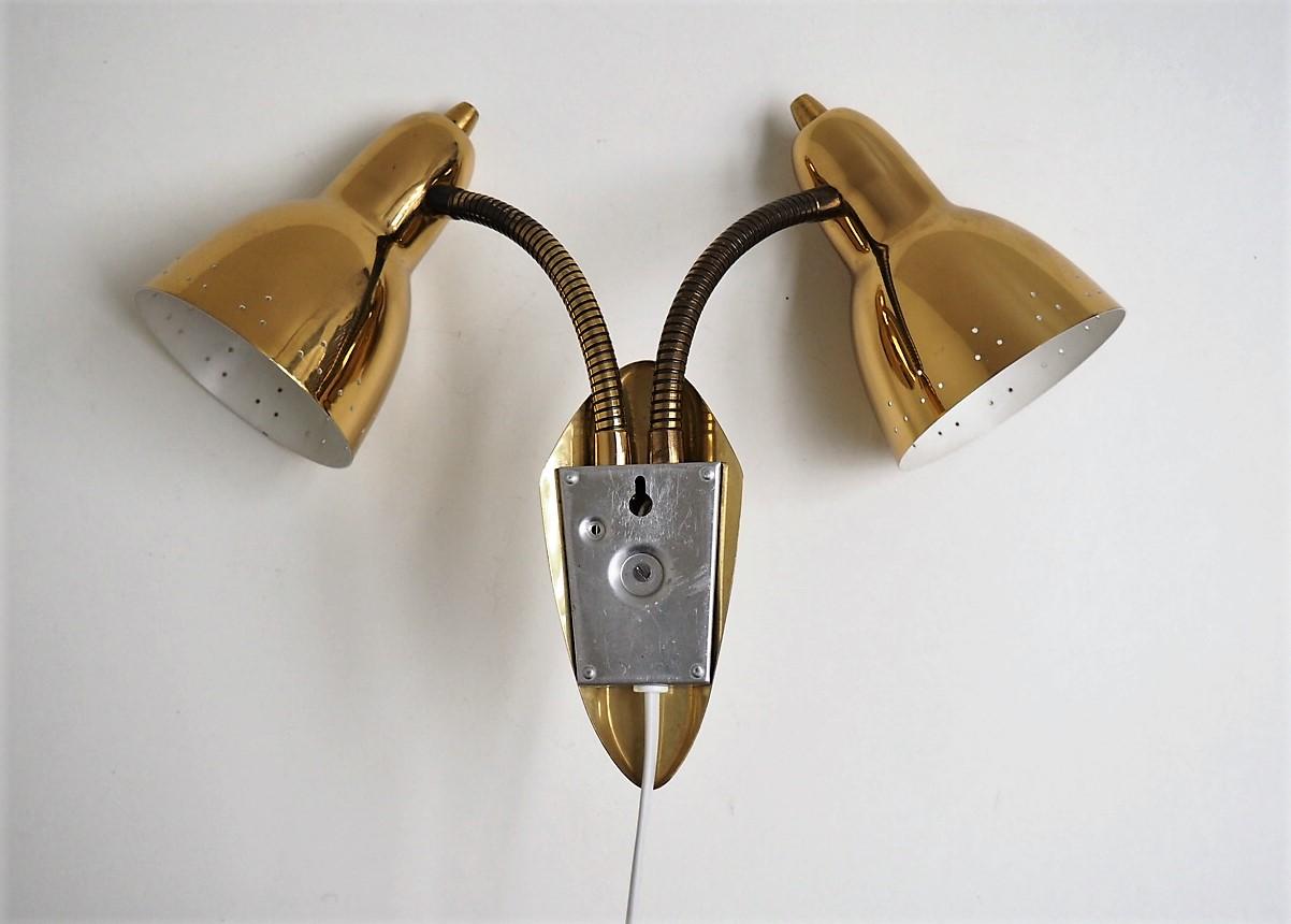 Lacquered Double Brass Wall Light in Paavo Tynell Style, 1950s For Sale