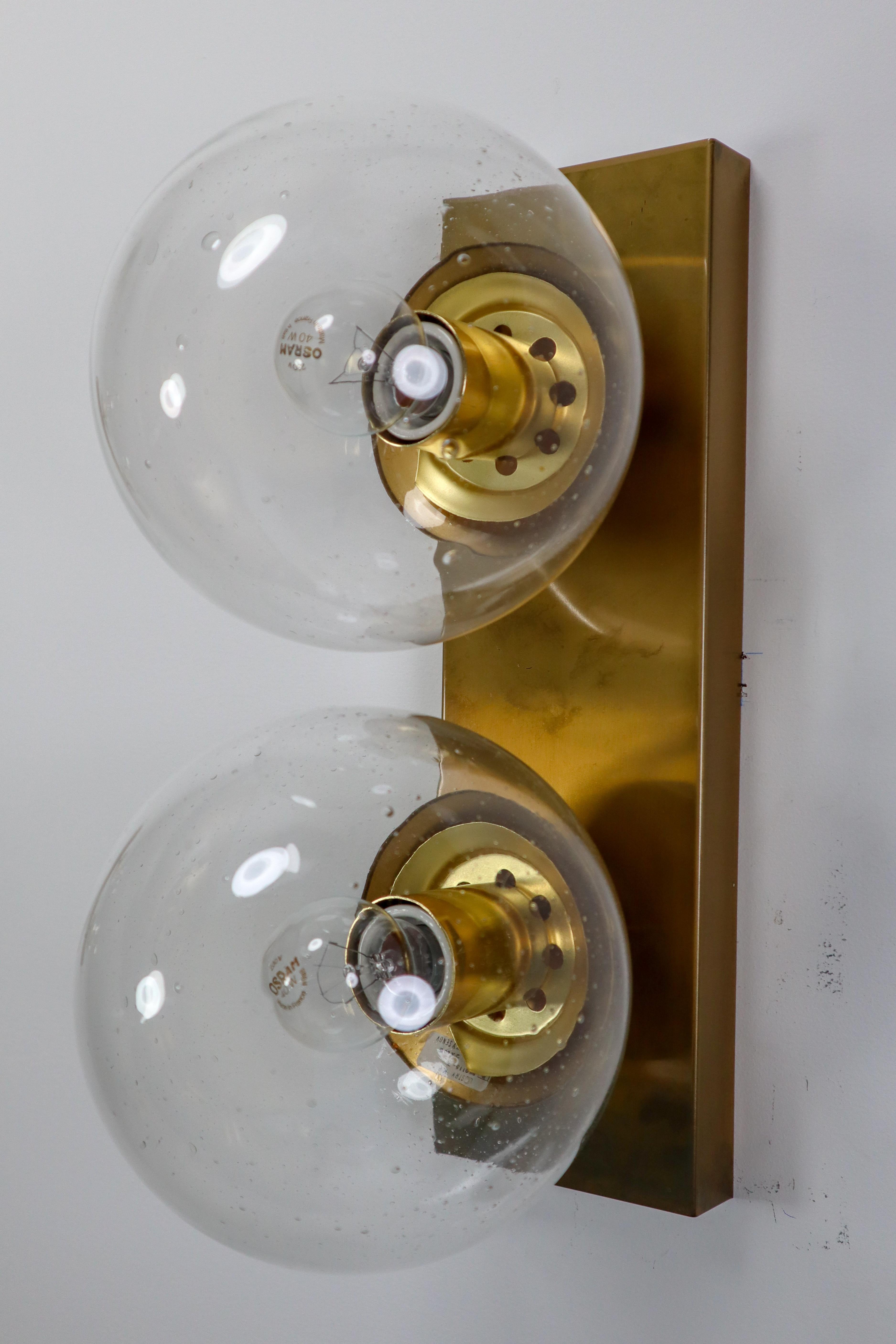 20th Century Double Brass Wall Scones with Hand Blowed Glass Globes