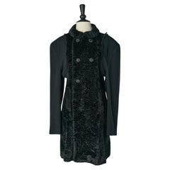 Manteau noir double boutonnage avec fausse fourrure Comme des Garçons