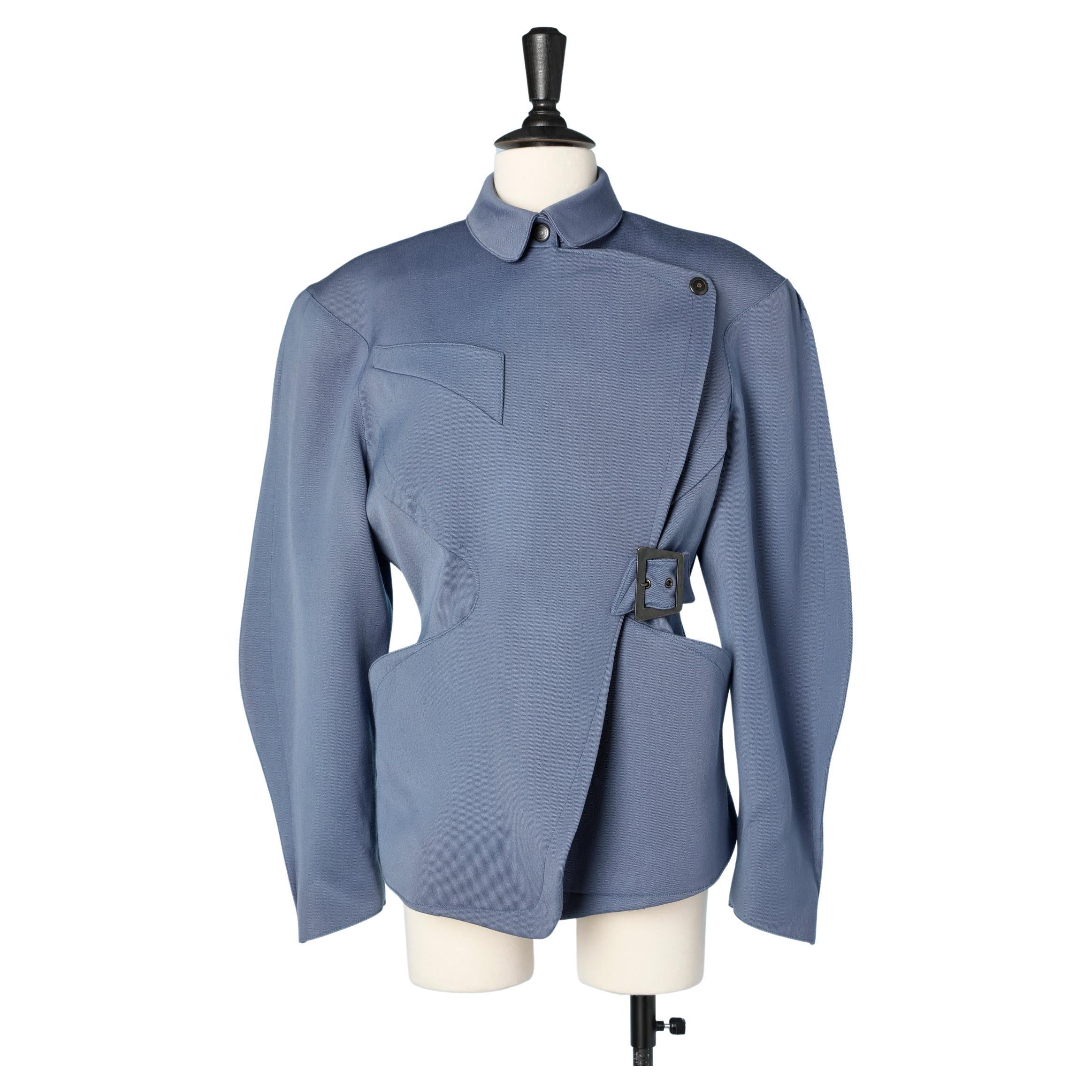 Double breasted blue wool jacket Thierry Mugler 